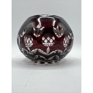 Godinger Votive Candle Holder Dynasty Ruby Red Cut to Clear Ball 3 in Vintage AC